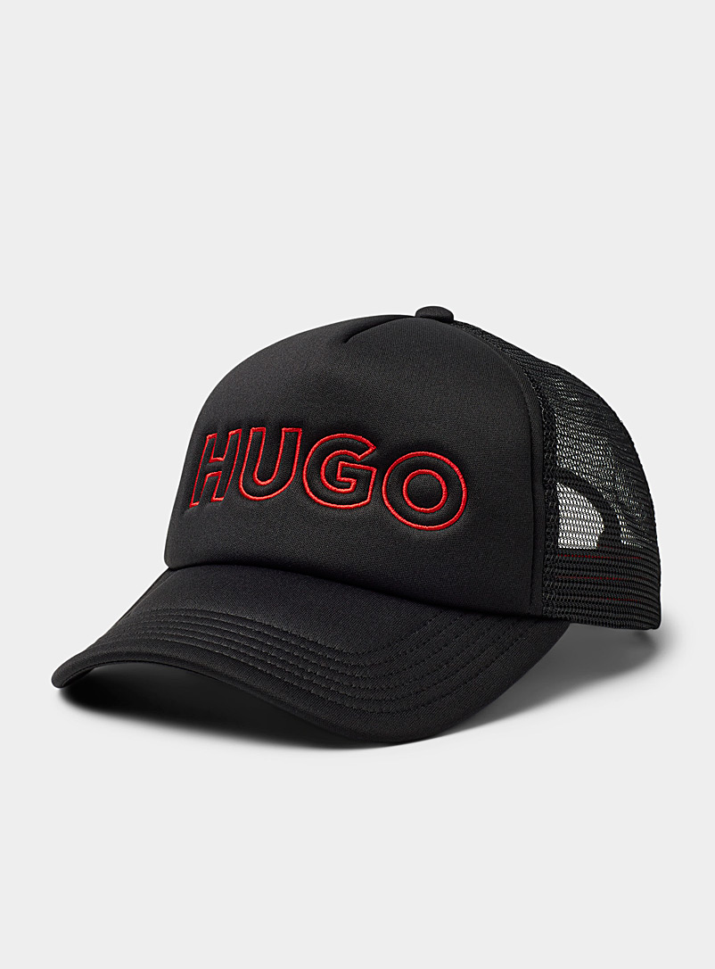 HUGO Black Red logo trucker cap for men