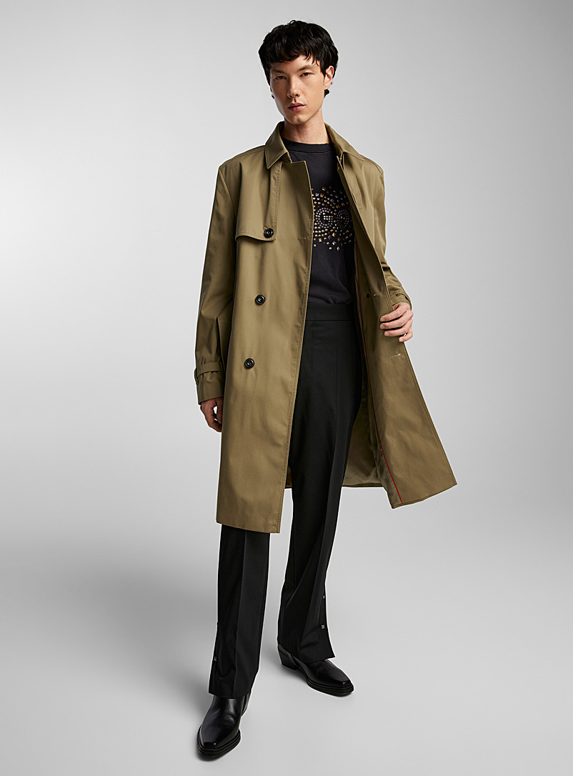 HUGO Brown Colourful double-breasted trench coat for men