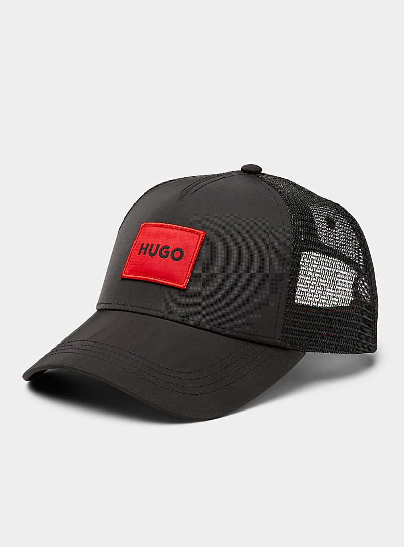 HUGO Black Red square logo trucker cap for men