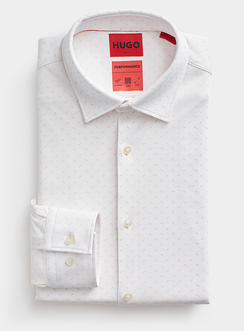 HUGO White Tone-on-tone rods knit shirt Modern fit for men