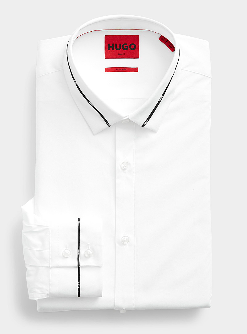 HUGO White Trimmed white logo shirt Slim fit for men
