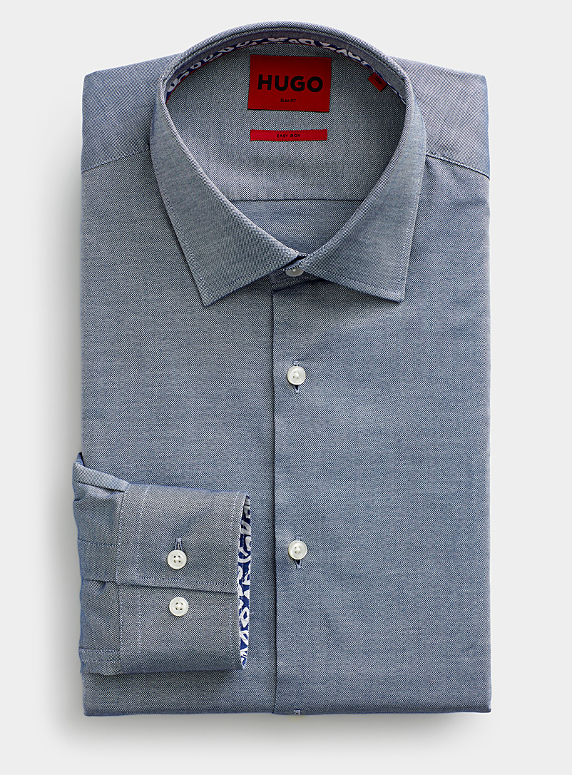 HUGO Navy/Midnight Blue Pure cotton Oxford shirt Slim fit for men