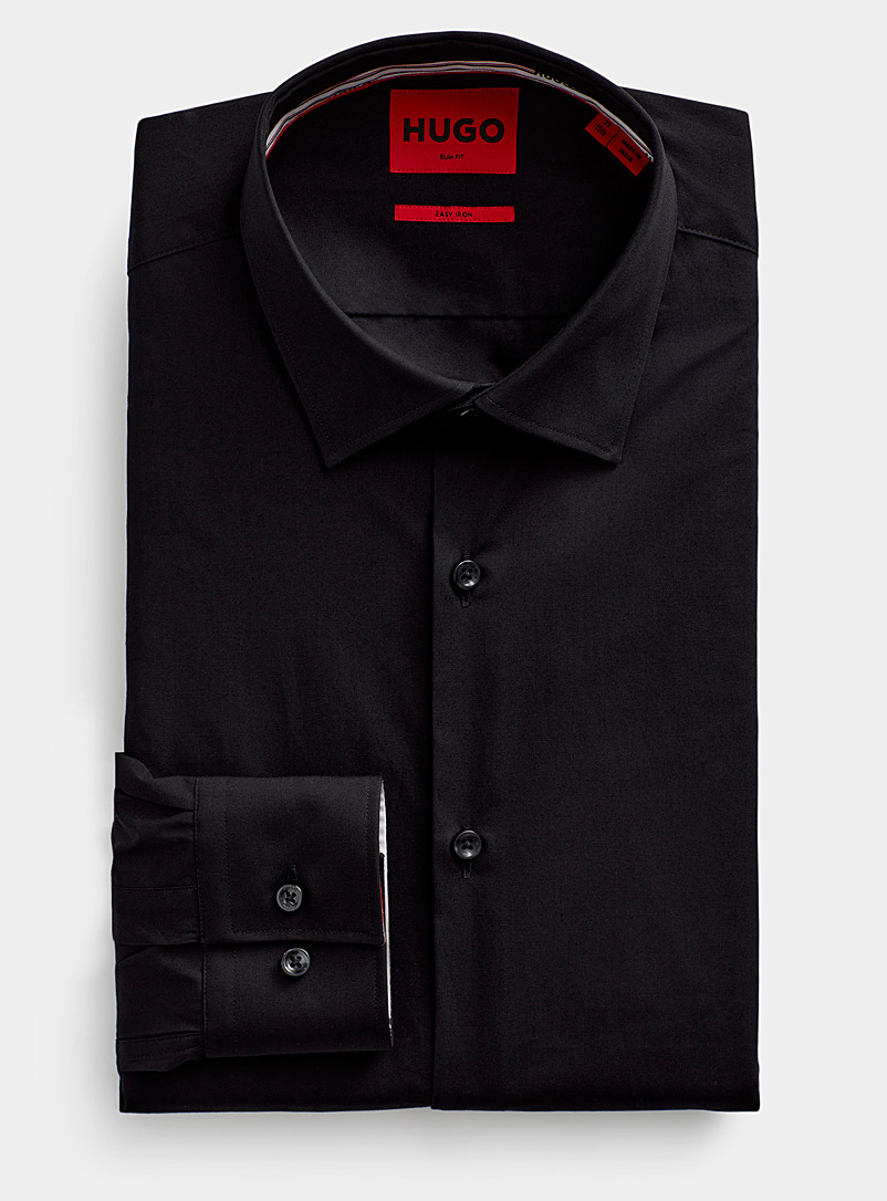 HUGO: La chemise popeline monochrome Coupe ajustée Noir pour homme
