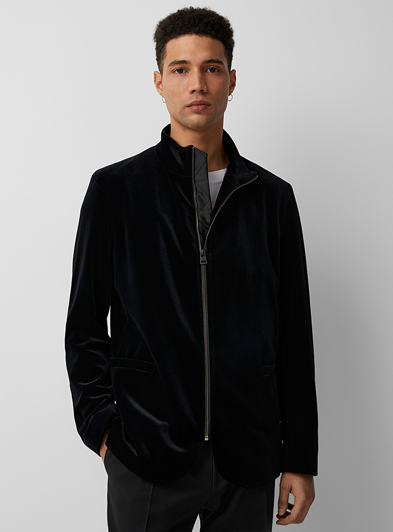 HUGO Black Zip velvet jacket for men