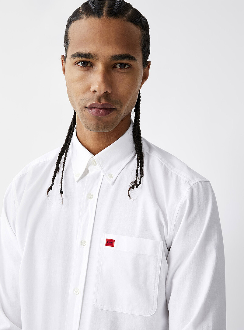 HUGO: La chemise oxford Evito Ivoire - Beige cr&egrave;me pour homme