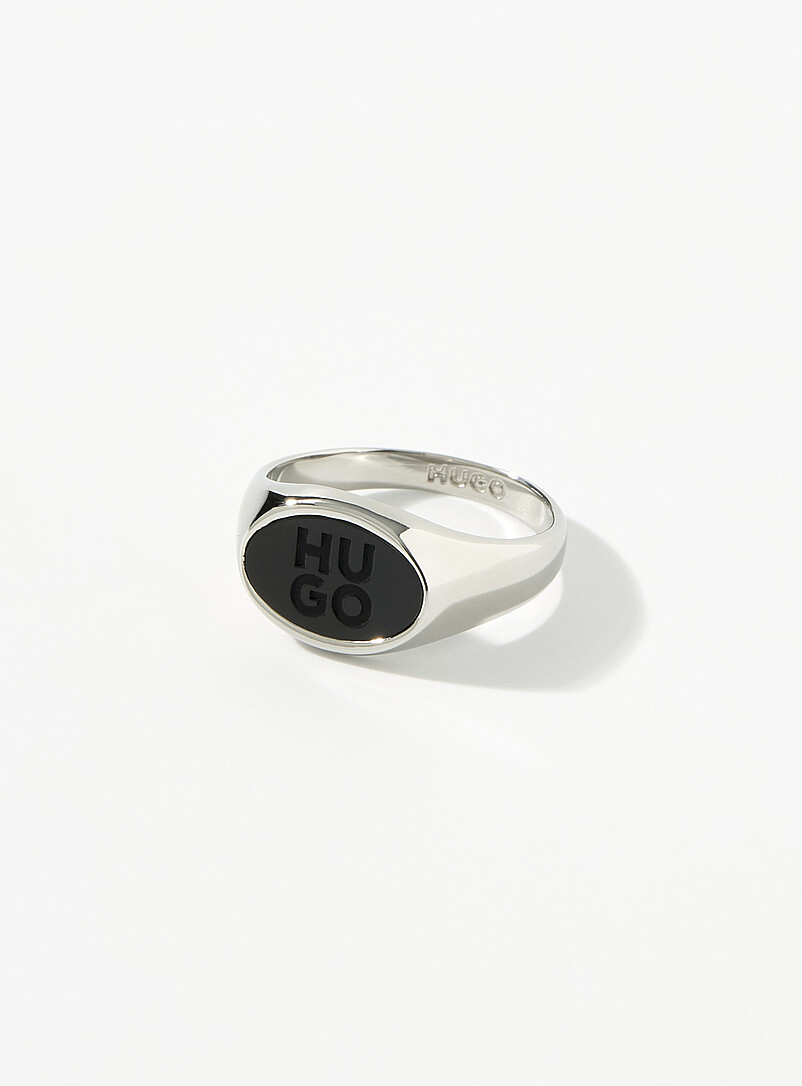 Hugo Boss Ring Engraved black logo signet ring | HUGO | Men's Rings | Simons