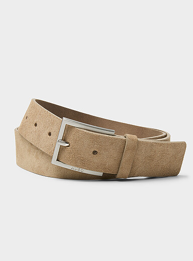 HUGO: La ceinture en cuir beige Sable pour homme