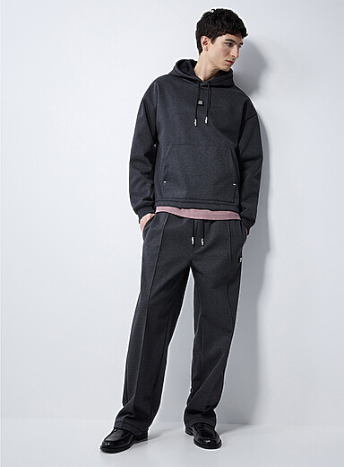 HUGO Charcoal Dineto charcoal structured jersey pant <b>Straight fit</b> for men