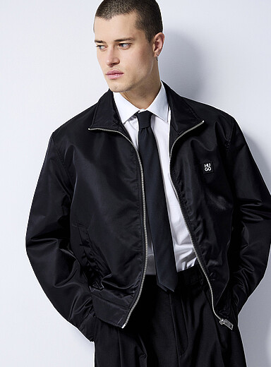 HUGO: La veste toile lustr&eacute; Baponc Noir pour homme