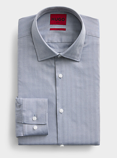 Denim blue herringbone shirt <b>Slim fit</b>
