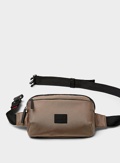 Taupe emblem belt bag