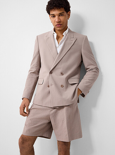 Taupe seersucker jacket <b>Slim fit</b>