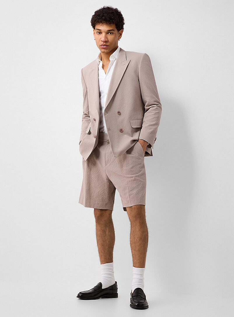 HUGO Light Brown Taupe seersucker jacket <b>Slim fit</b> for men