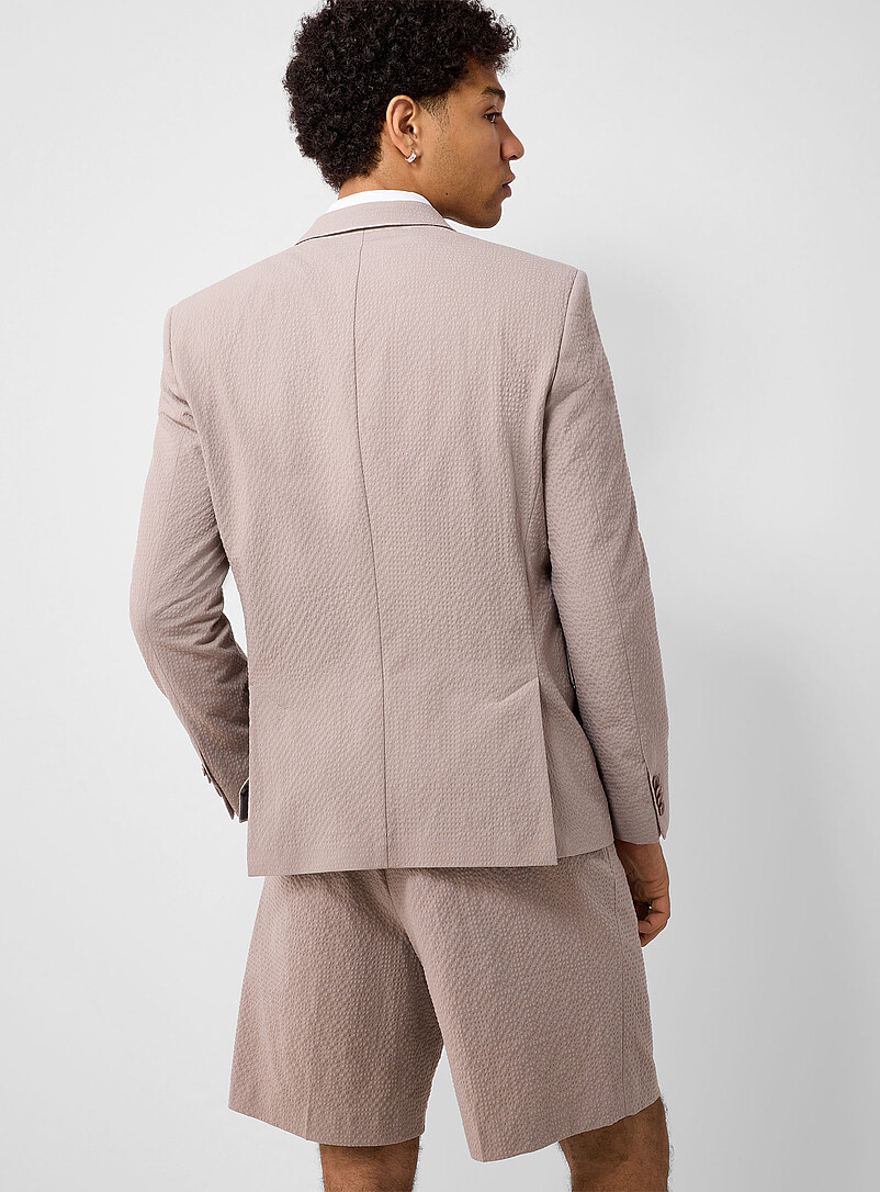 HUGO Light Brown Taupe seersucker jacket <b>Slim fit</b> for men
