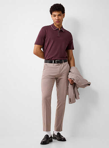 Le pantalon seersucker Hesten taupe <b>Coupe tr&egrave;s &eacute;troite</b>