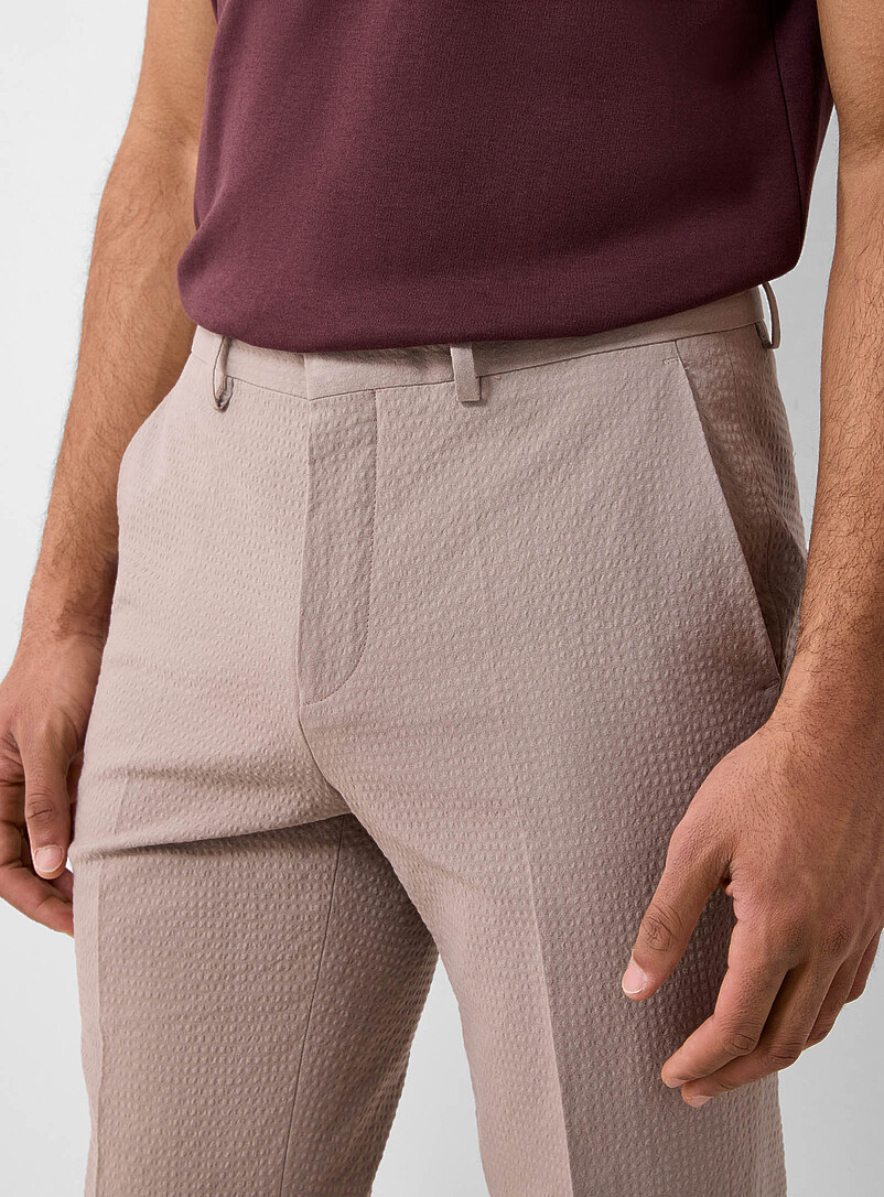 HUGO Taupe Hesten taupe seersucker pant <b>Extra slim fit</b> for men