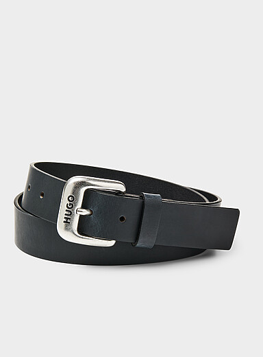 HUGO Black Black minimalist belt for men