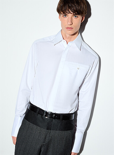 HUGO x entire studios White Exto satiny poplin shirt Relaxed fit for men
