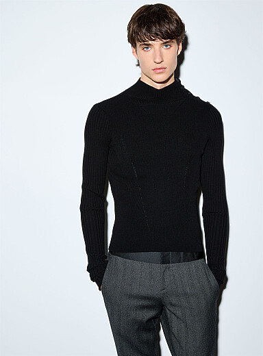 HUGO x entire studios Black Sentoron ribbed mock-neck sweater for men