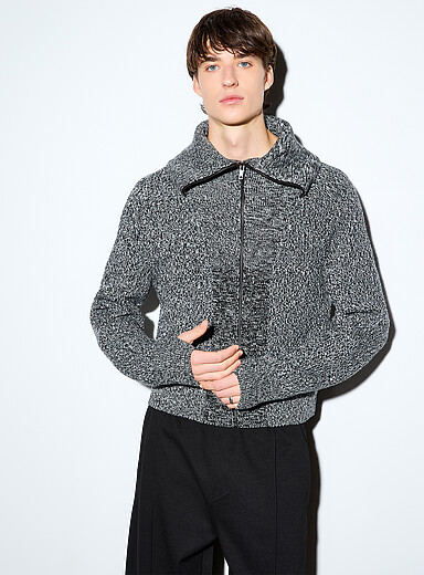 HUGO x entire studios: Le cardigan zipp&eacute; tricot chin&eacute; <b>Collection HUGO x entire studios</b> Noir et blanc pour homme
