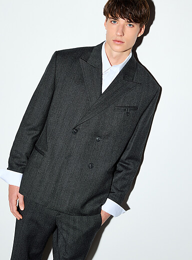 HUGO x entire studios Slate Grey Double-breasted herringbone weft blazer <b>HUGO x entire studios Collection</b> for men