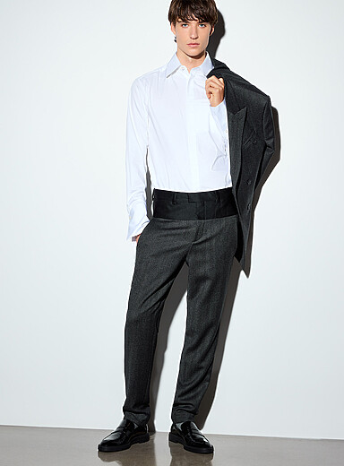 HUGO x entire studios Slate Grey Contrast-waist herringbone-weft pant Straight fit <b>HUGO x entire studios Collection</b> for men