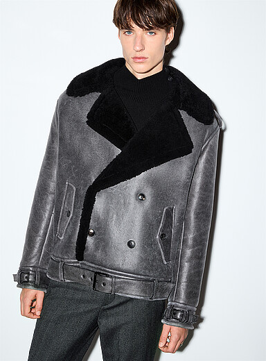 HUGO x entire studios Grey Shearling double-breasted jacket <b>HUGO x entire studios Collection</b> for men