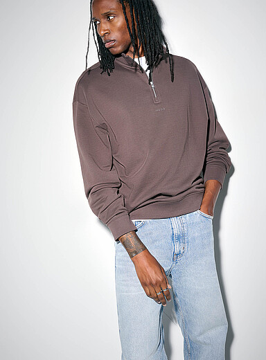 HUGO Brown Durty zip-collar sweatshirt for men