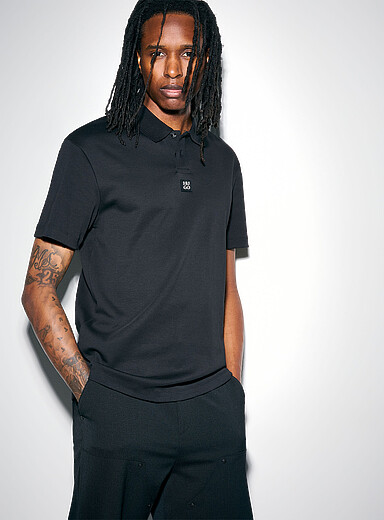 HUGO Black Deabono metallic-logo jersey polo for men