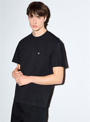 HUGO: Le t-shirt d&eacute;tail tricot Deryk Noir pour homme