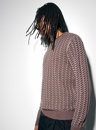 HUGO Copper/Rust Simond embossed herringbone sweater for men