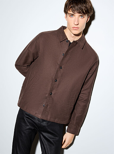 HUGO Brown Brushed twill overshirt for men