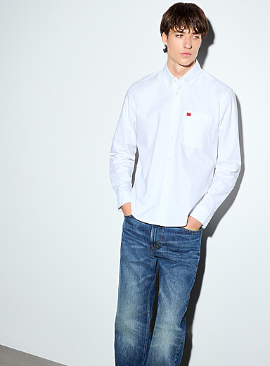 HUGO: La chemise oxford Evito <b>Coupe ajust&eacute;e</b> Blanc pour homme