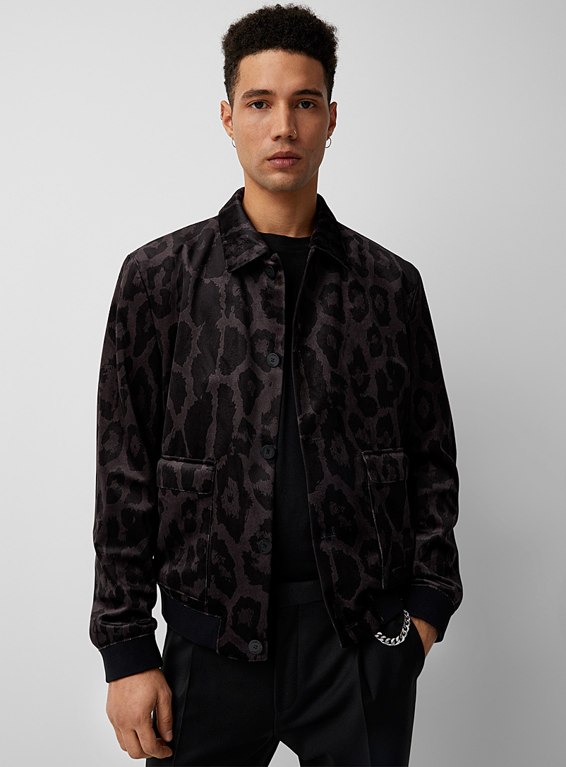 HUGO Black Leopard print velvet shacket for men