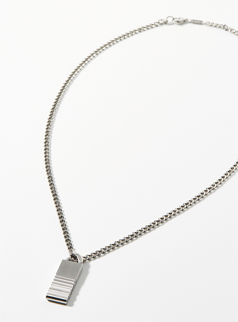 HUGO Silver Textured logo plate necklace for men
