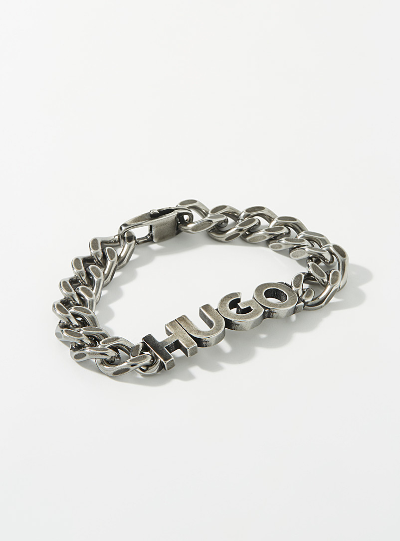 HUGO Silver Logo curb-chain bracelet for men
