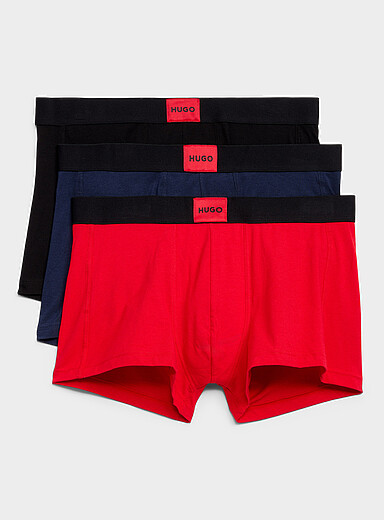 HUGO Blue 2.5" black/red/navy trunks Cotton 3-pack for men