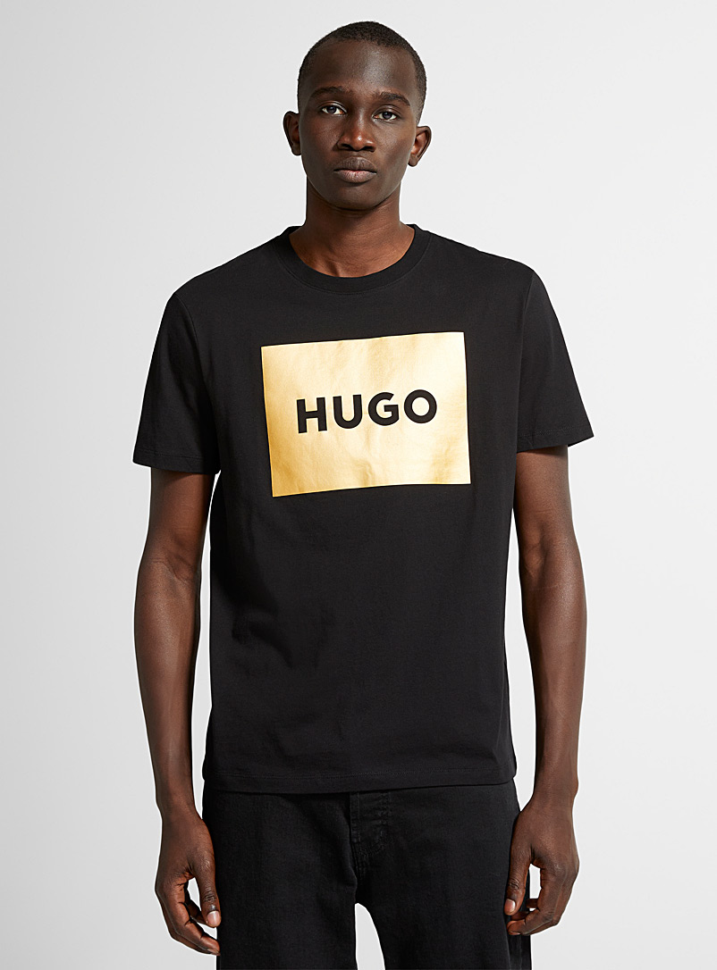 HUGO: Le t-shirt logo accent doré Noir pour homme