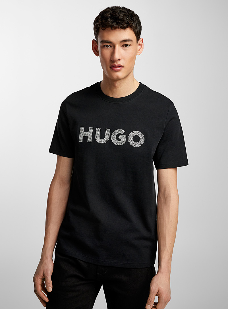 HUGO Black Drochet logo T-shirt for men