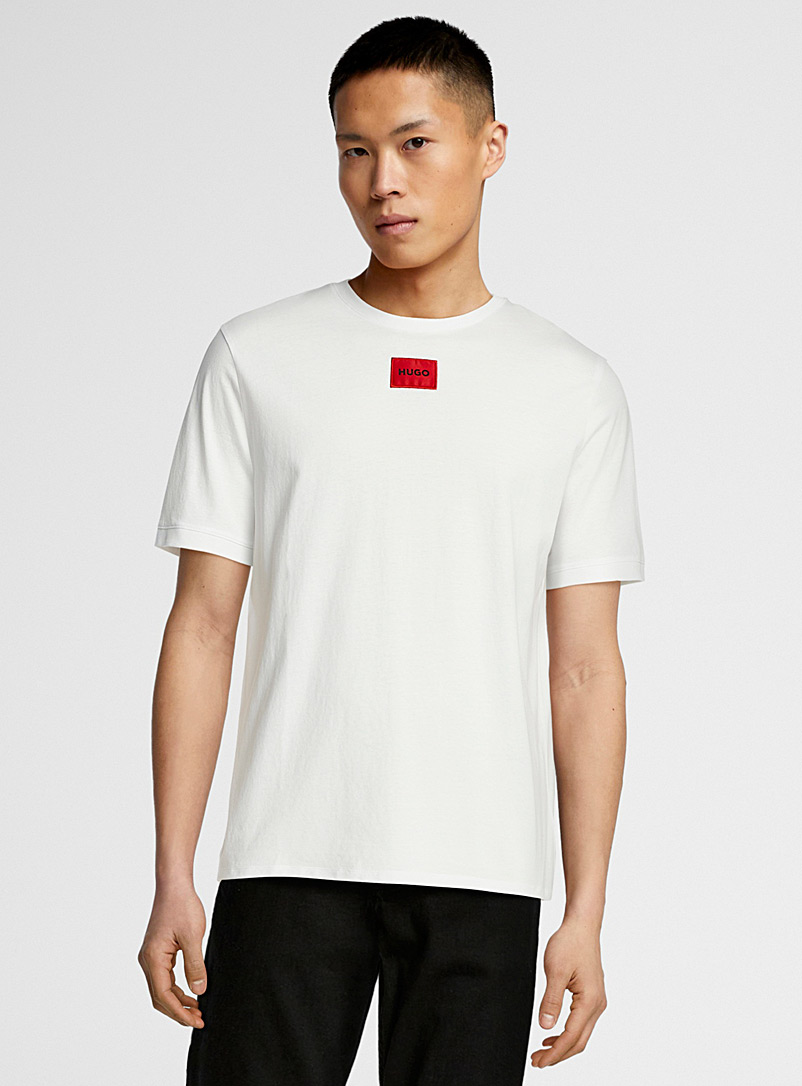 HUGO White Diragolino bright-red emblem T-shirt for men