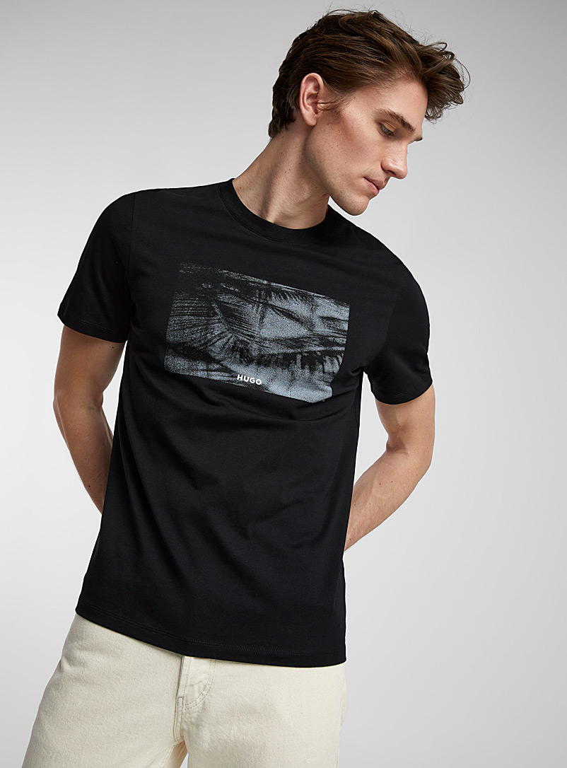 HUGO Black Tropical silhouette monochrome T-shirt for men