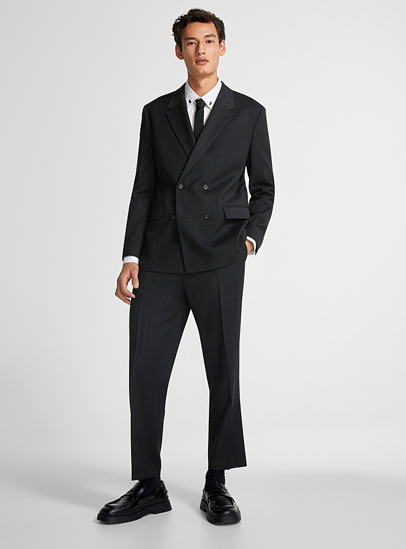 HUGO Charcoal Gillon dark herringbone suit Semi-slim fit for men