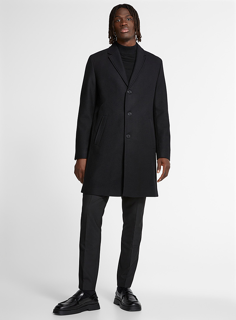 HUGO Black Malte overcoat for men