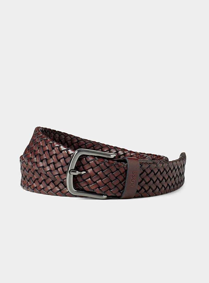 HUGO Brown Sash braided leather belt for men