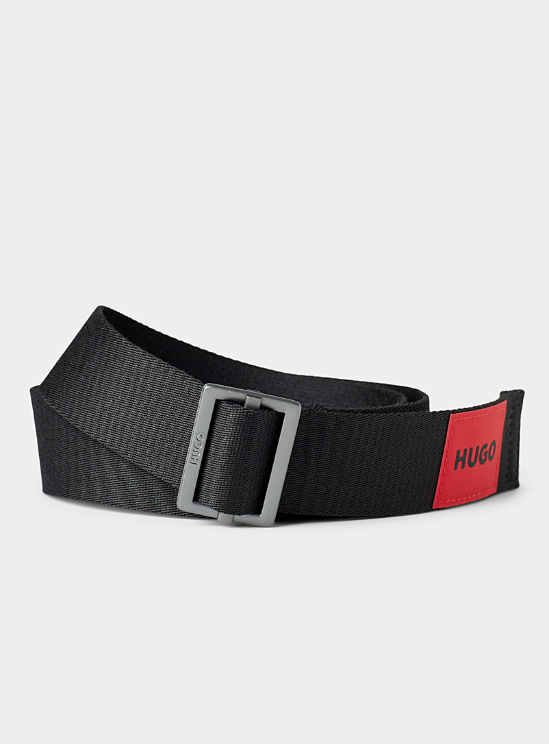 HUGO: La ceinture tissée écusson rouge Noir pour homme