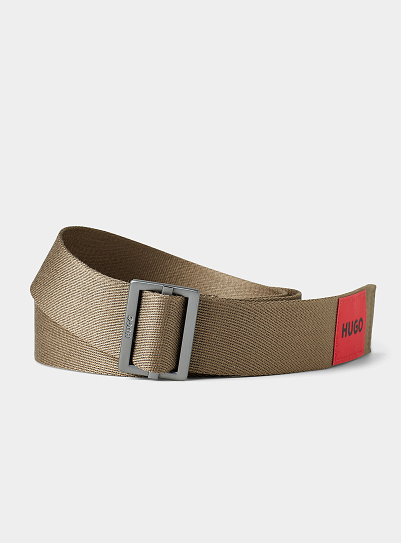 HUGO Kelly Green Red patch woven belt for men