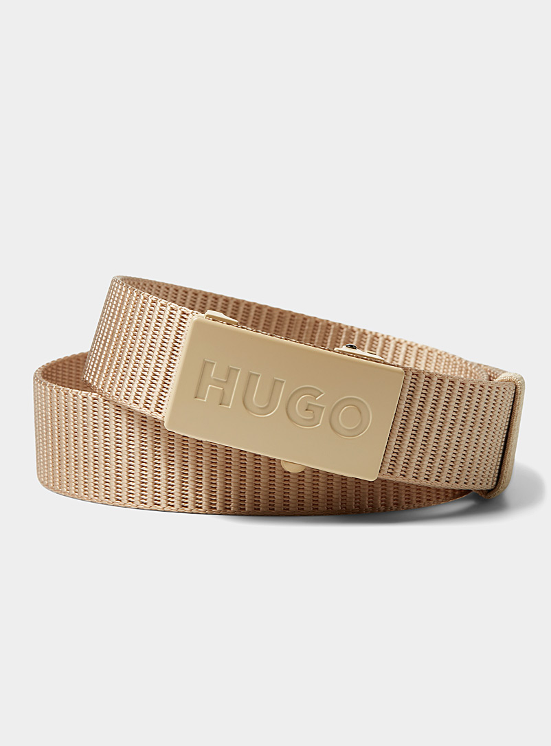 HUGO Beige Cream woven strap belt for men