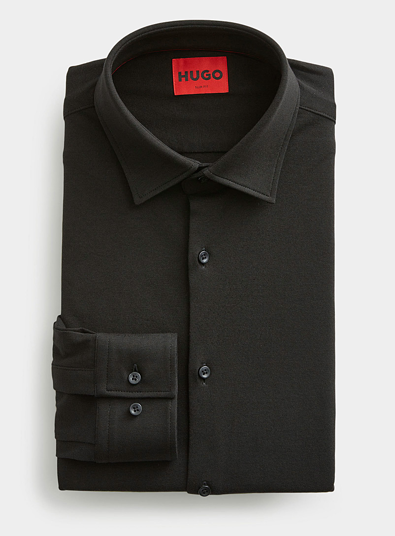 HUGO: La chemise jersey unie Coupe ajustée Noir pour homme