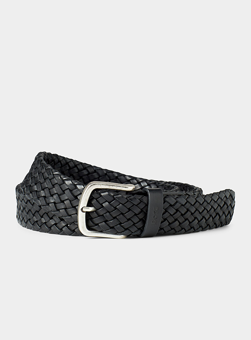 HUGO Black Black Sash braided leather belt for men