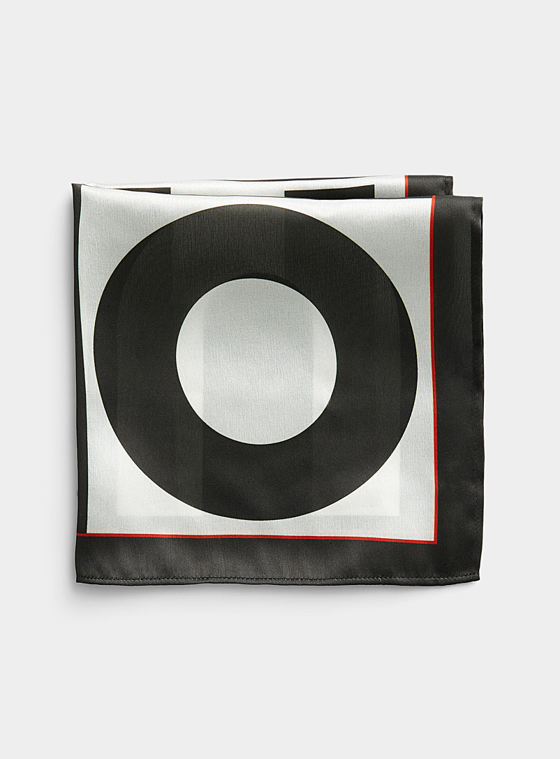 HUGO Black Two-tone monogram pocket square for men